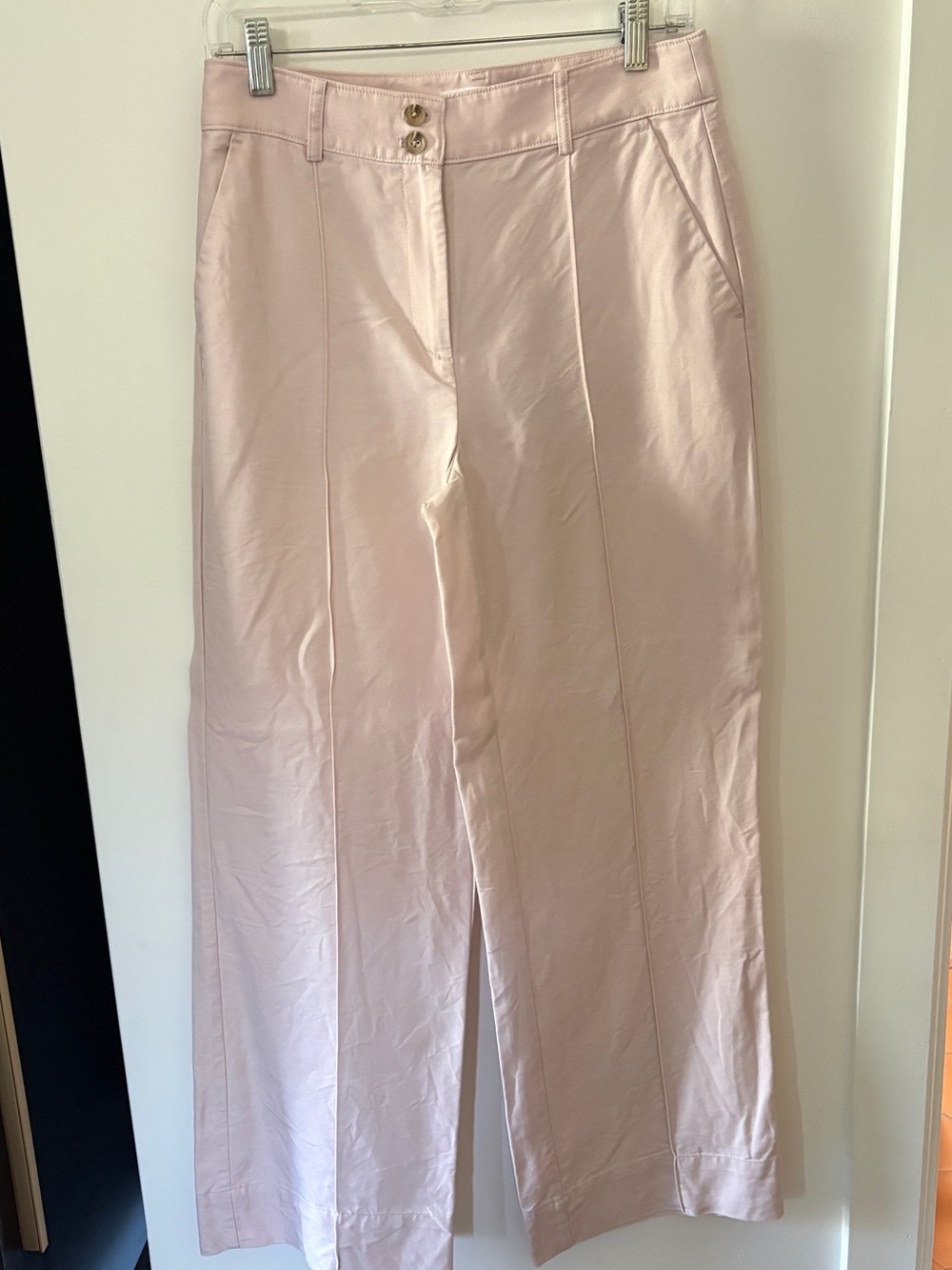Women's High-Rise Wide Leg Linen Trouser in Light Pink Sz 2